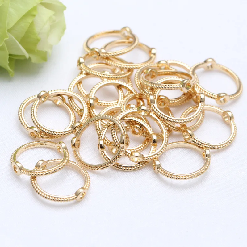 

15pcs 14K Gold Plated Brass Double Hole Beading Ring Round Ring Shape Spacer Connector For DIY Earring Jewelry Making Accessorie