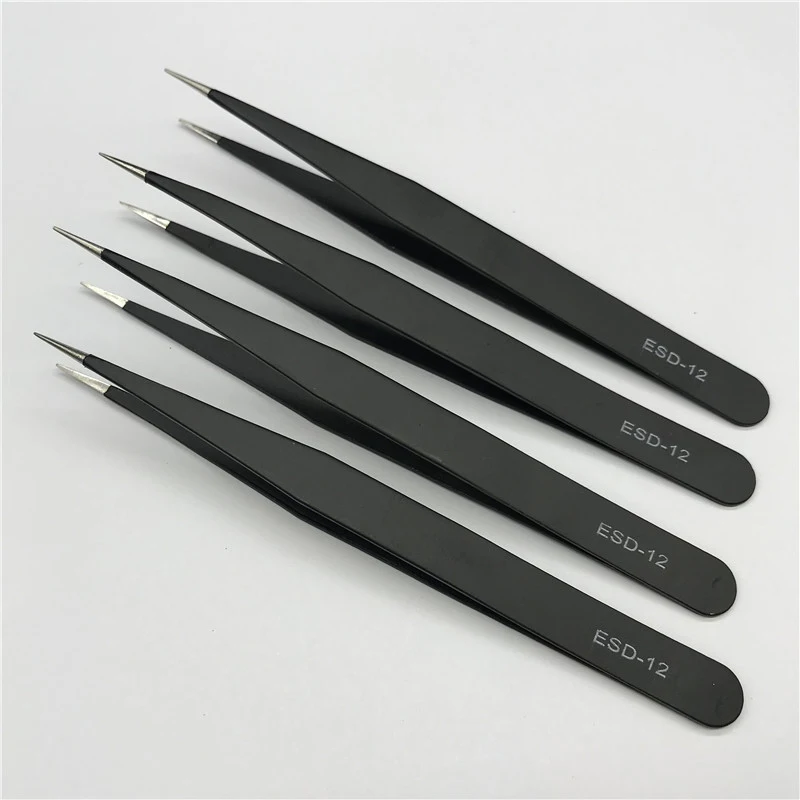 Anti-static ESD Stainless Steel Tweezers Maintenance Tools Industrial Precision Curved Straight Tweezers Repair Tools