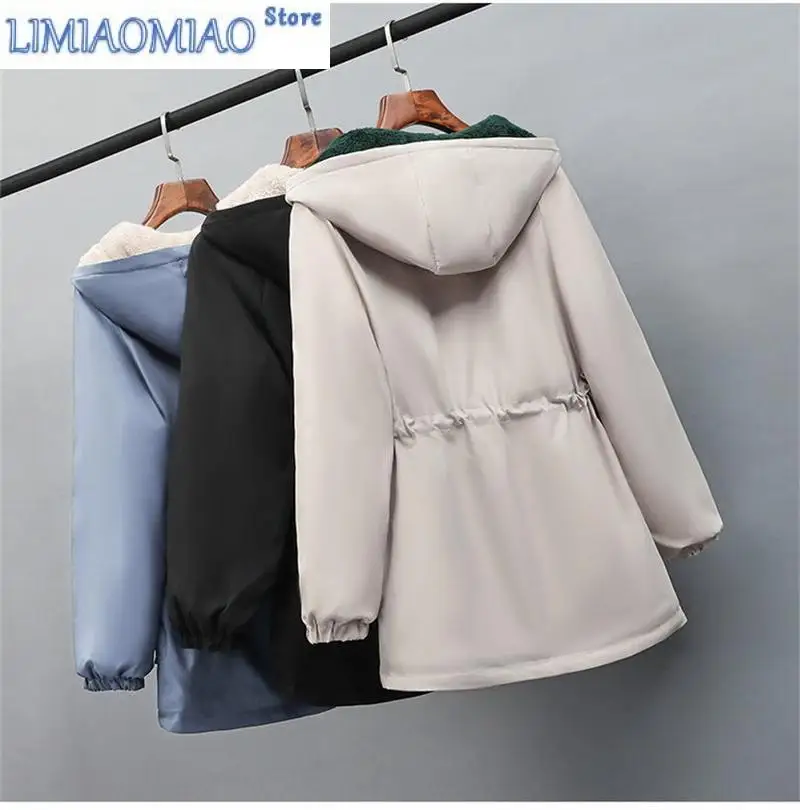New No/ Velvet Padded Cotton Jacket Women Spring  Korean Casual Lining Windbreaker Women Autumn Winter Hooded Coat Female