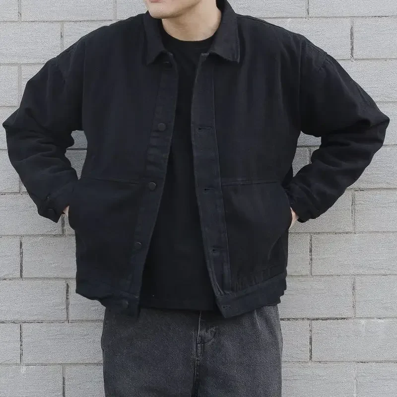 Denim Jackets Man Black Button Jeans Coat for Men Rock Cowboy One