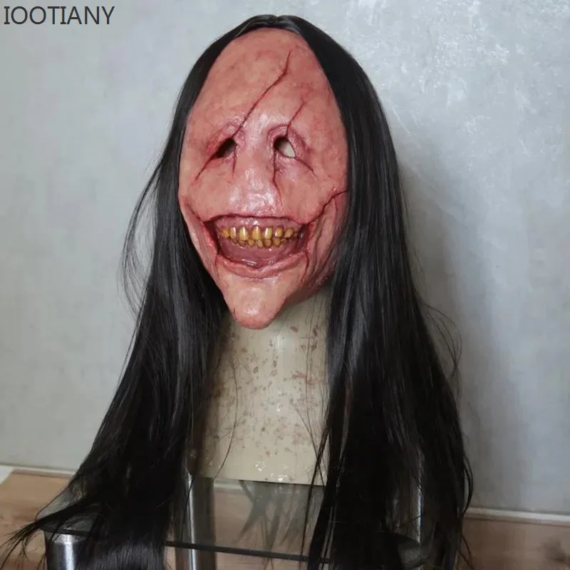 

New Halloween Carnival Horror Long Hair Latex Mask Women Toothless Devil Latex Ghost Haunted House Props Dress Up Party Facemask
