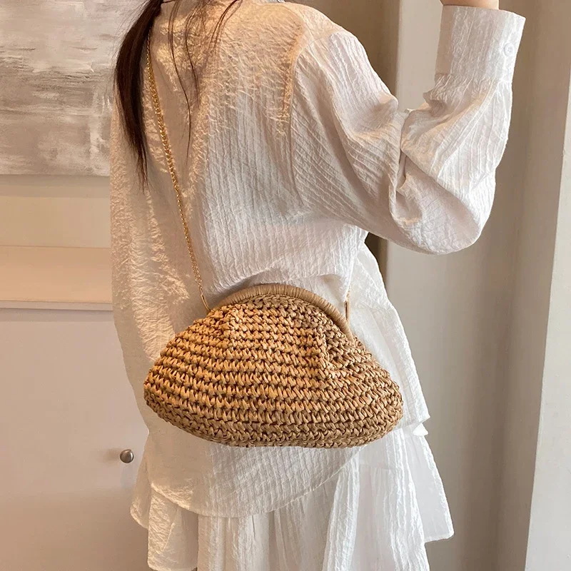 Straw Crossbody Bag Summer Straw Weaving Women's Shoulder
