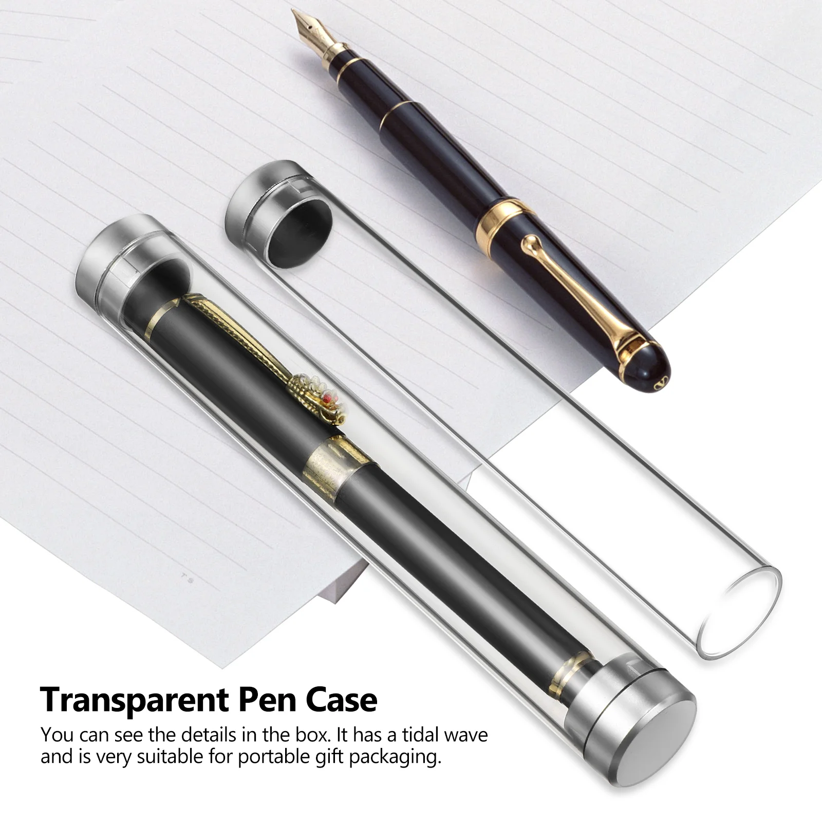 Estuche de acrílico transparente para bolígrafos, estuche de almacenamiento para bolígrafos, tubo cilíndrico, 10 piezas