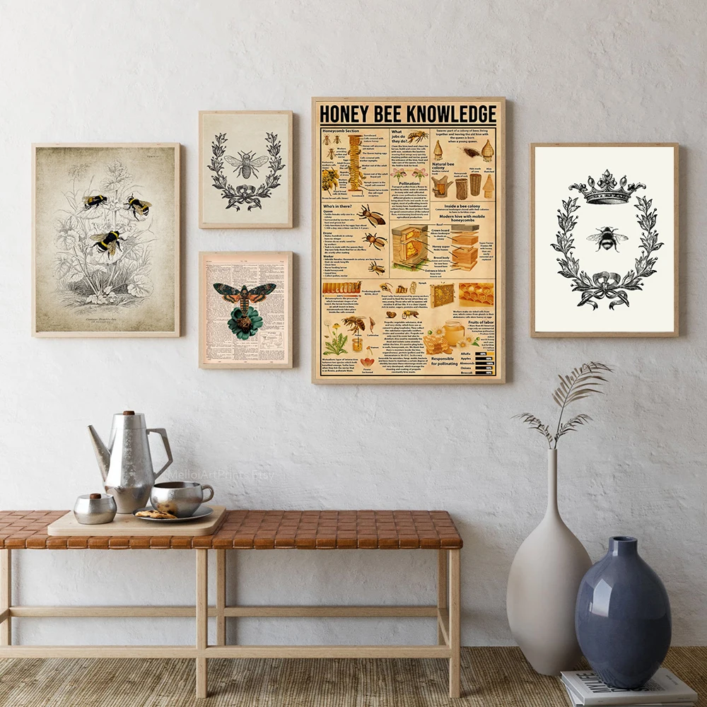 A rainha da abelha imprime o quadro rústico da arte da parede decoração da  casa da fazenda, a abelha e a grinalda poster do vintage país francês arte  da lona - AliExpress, image size:1000x1000