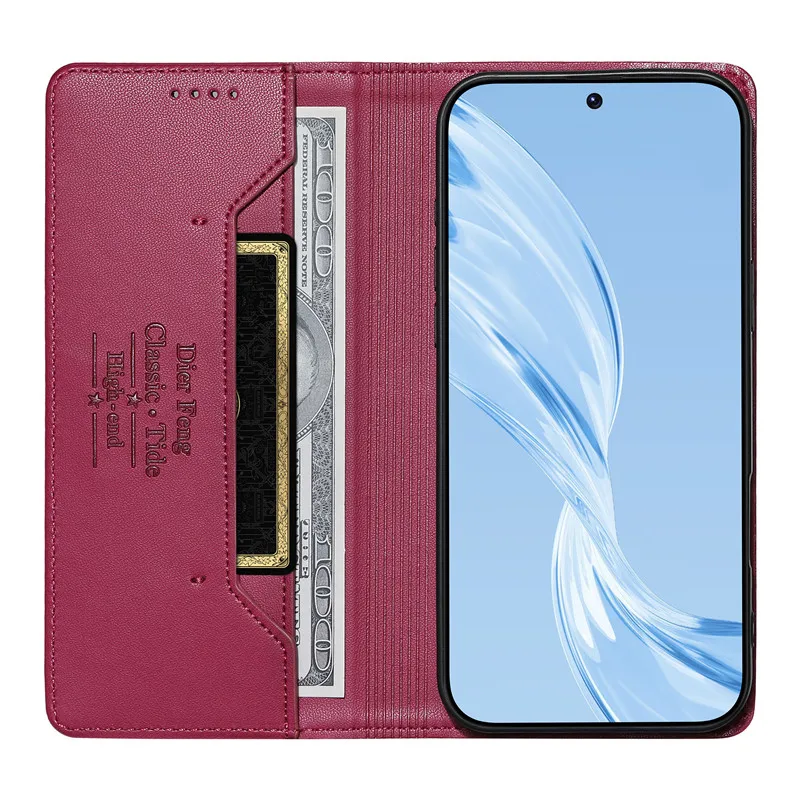 Leather Flip Phone Wallet Case with Magnetic Closure