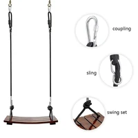 Solid Wood Swing One Seat Simple Swing Adjustable Rope Length Wooden Swing Seat Outdoor Rope Swing for Kids Adults 2
