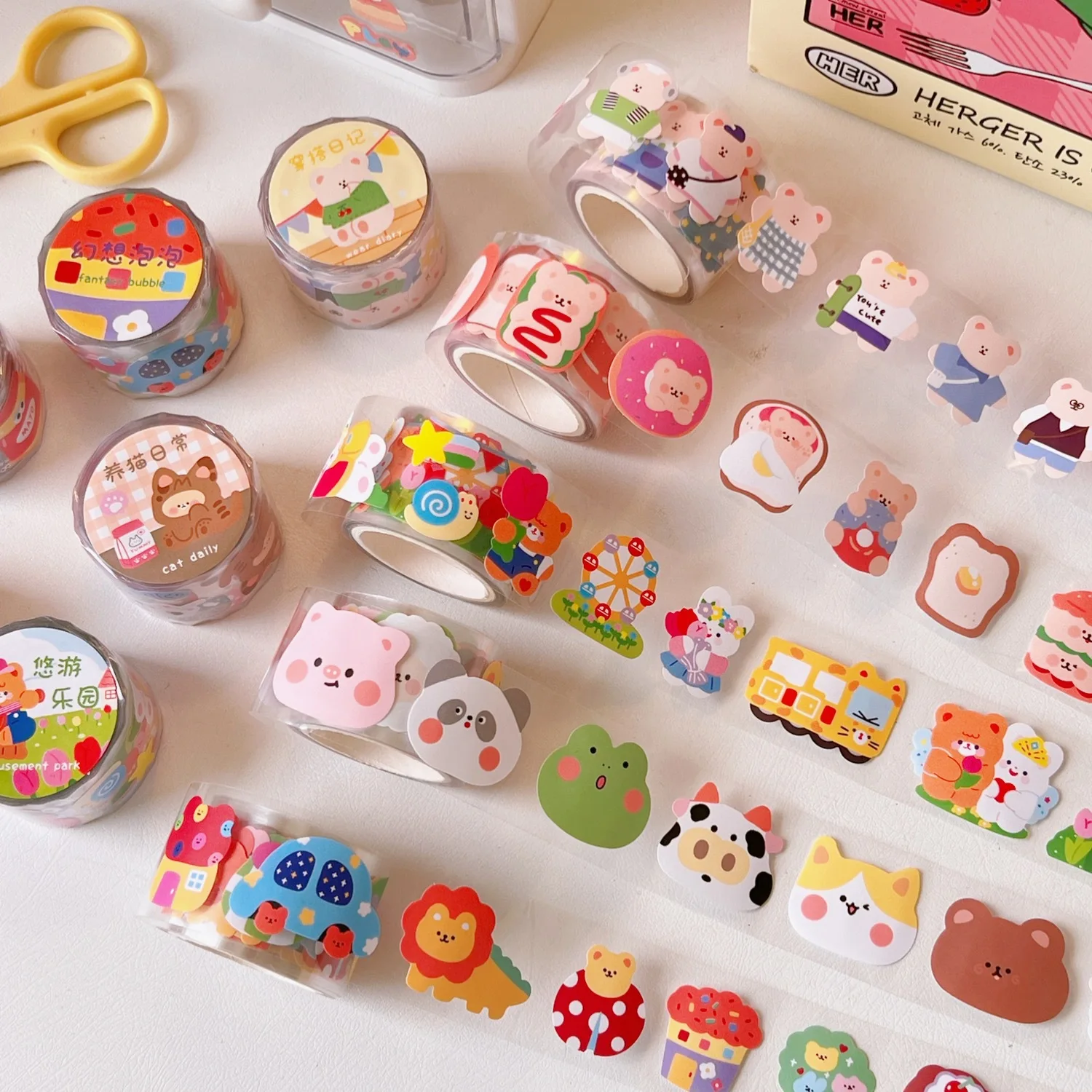 Kawaii Animal Party Sticker Decorative Adhesive Tape Cute Cat Dog Masking PET Tape Diy Scrapbooking Label Japanese Stationery