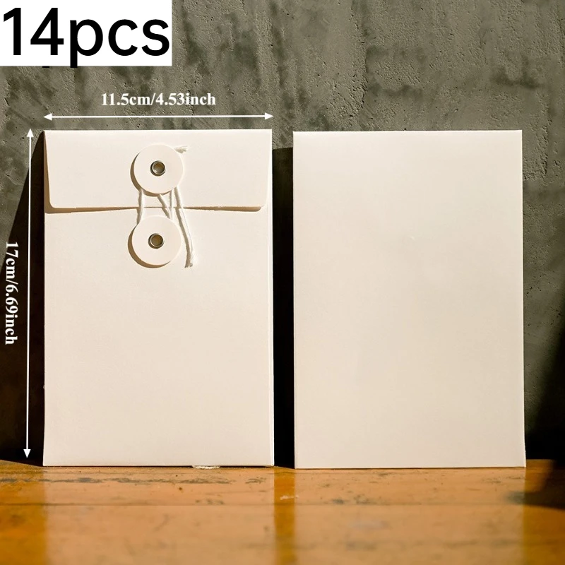 14pcs 찢어지지 않는 무광택 크래프트 스트링 타이 봉투 명함 초대장 문서 정리용 수직 수평 크기