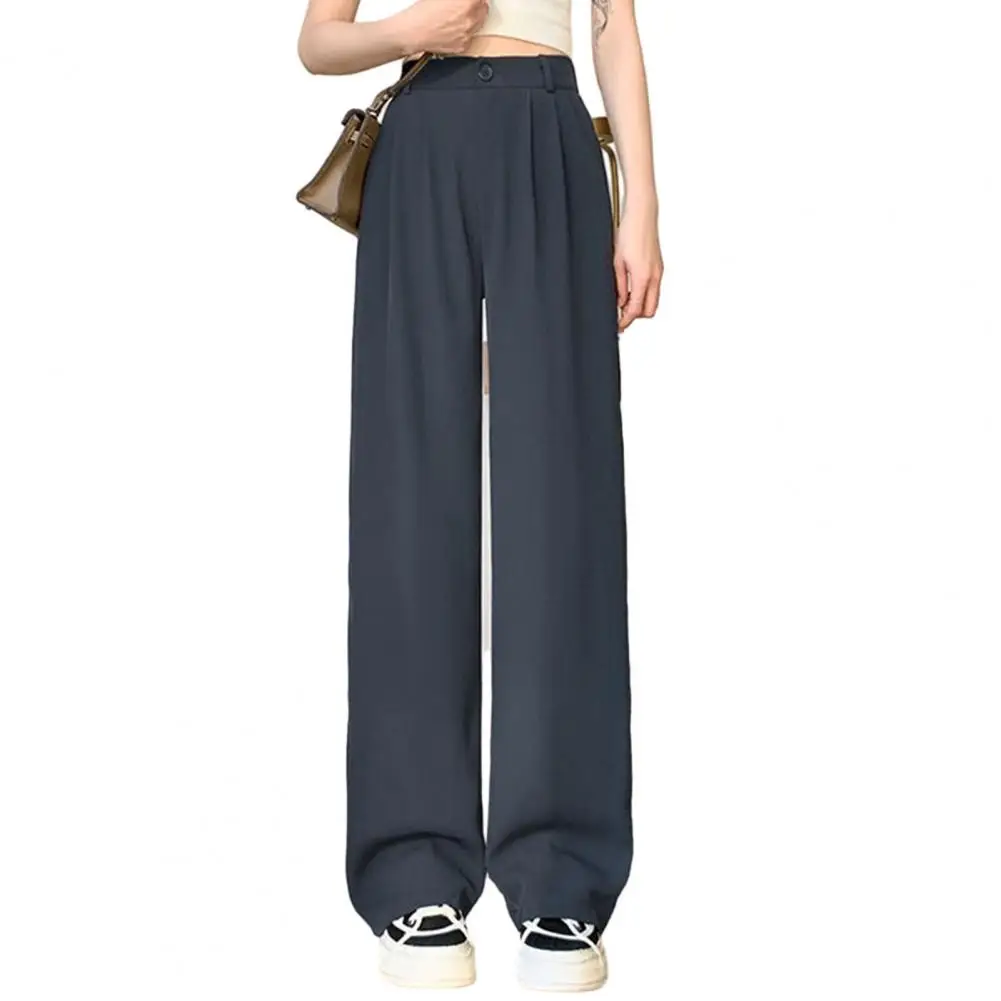 

Women Solid Color Suit Pants High-Waisted Straight Wide Leg Pants Button Zipper Fly Pockets Baggy Trousers Women Pants