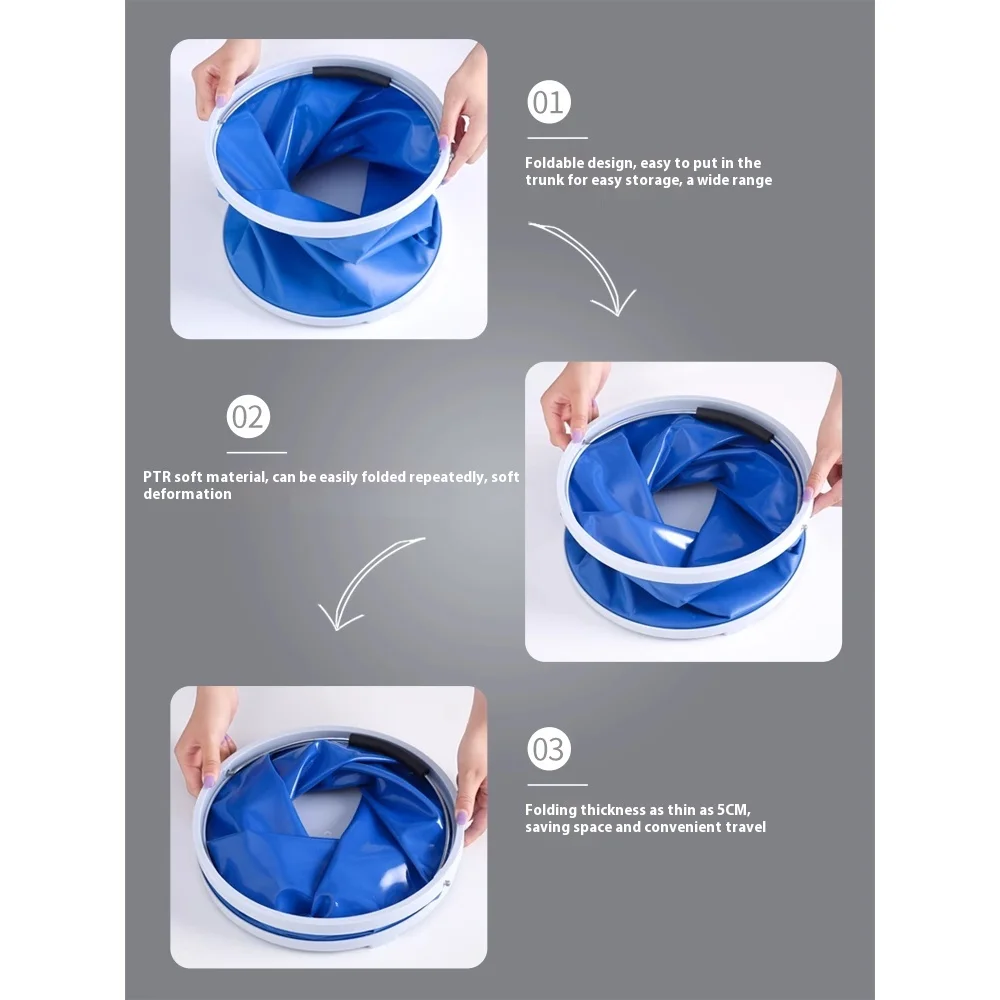 9L Collapsible Bucket Portable Folding Water Bucket Car Washing Fishing Household Plastic Travel Outdoor Camping