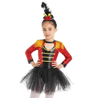Costume de magicien de cirque pour filles, robe Tutu à manches longues, justaucorps à paillettes, Halloween, dompteur de Lion, ensemble de Cosplay de fête à thème 2