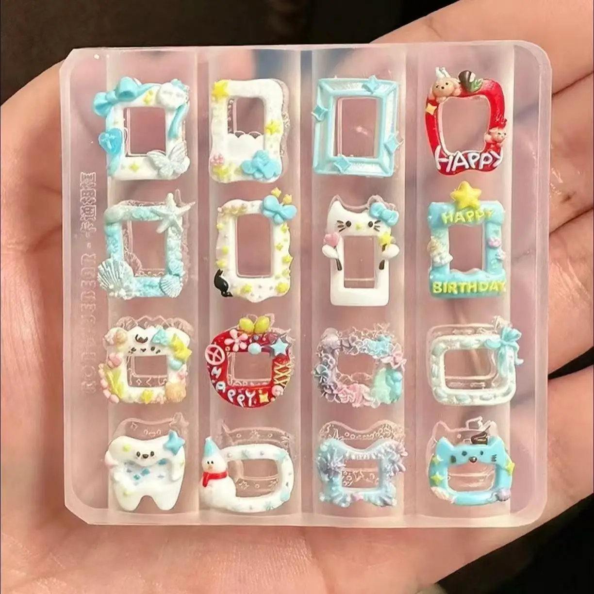 1개 kt 고양이 사진 액자 3D 아크릴 네일 몰드 핸드 인그레이빙 몰드 네일 아트 장식 실리콘 네일 아트