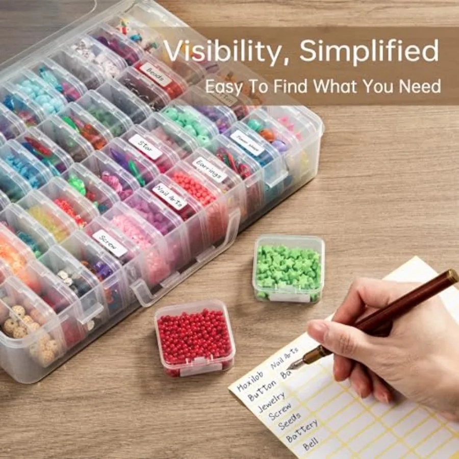 Bead Organizer Box 60 Pack Small Clear Storage Boxes with Labels Large Travel Craft Case with Handle Mini Plastic Containers fo 4