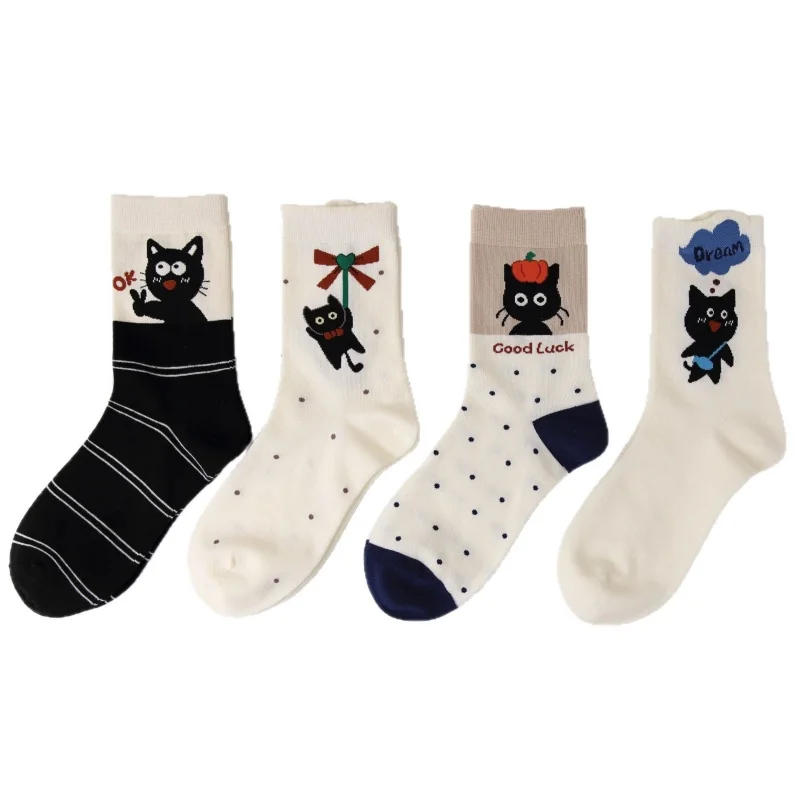 Dreamlikelin 1/4 Paar modische Frühlings- und Sommer-Damensocken mit Cartoon-Katzen-Print, lässige Mädchen-Mittelsocken – Detail 31