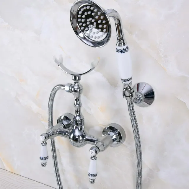 ชุดก๊อกน้ำฝักบัวอาบน้ำก๊อกน้ำในห้องน้ำโครเมี่ยมขัดเงาติดผนัง 2