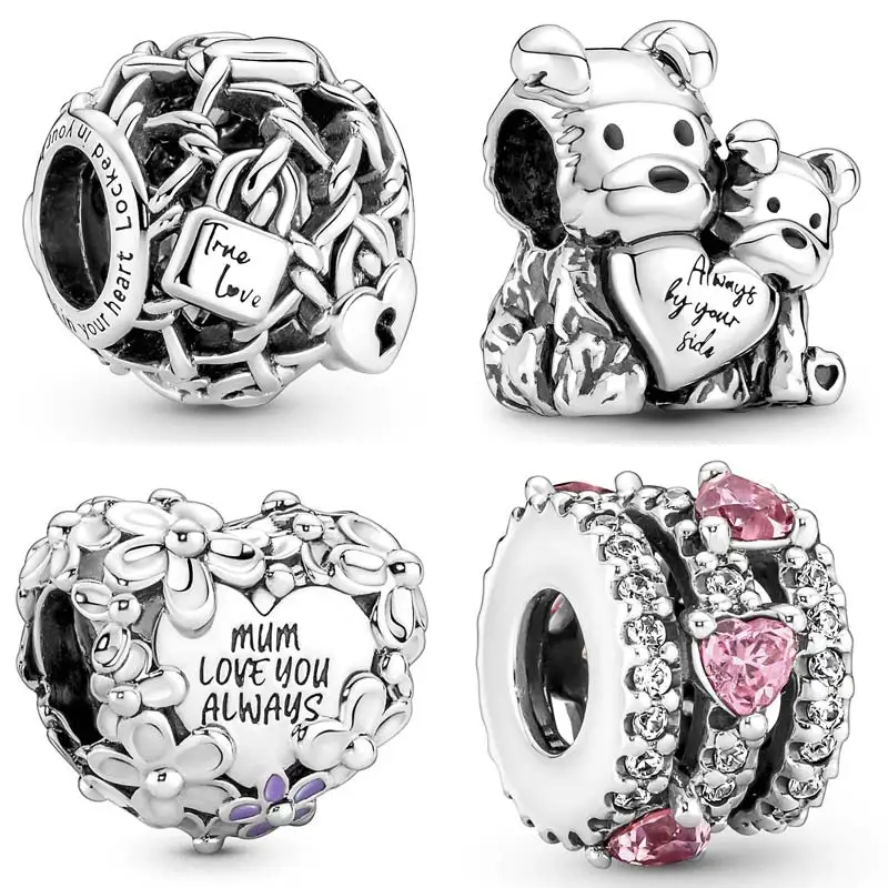 

DIY Charm Mum Daisy Heart Mother Puppy Love Chain Link Padlock 925 Sterling Silver Bead Fit Fashion Bracelet Gift Jewelry