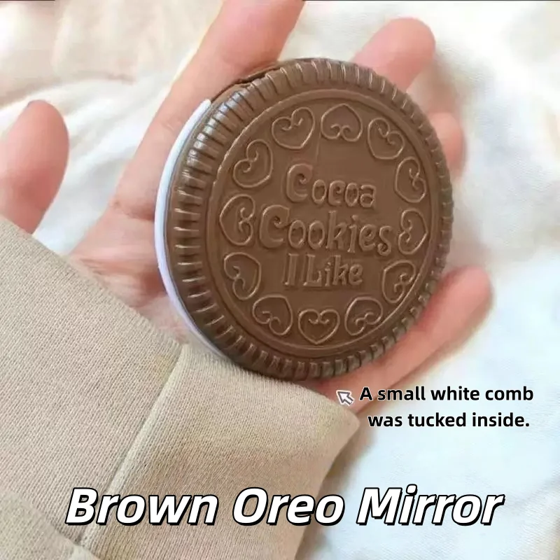 2Pcs 귀여운 쿠키 모양 접이식 메이크업 거울 빗 휴대용 미니 여행 화장품 거울 헤어 빗 여성용 소녀 선물