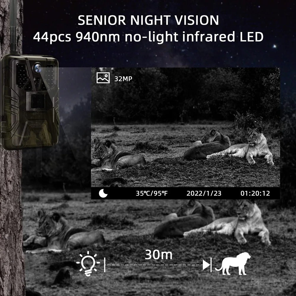 Outdoor 4K Live Video APP Control Trail Camera Cloud Service 30MP telecamere da caccia 4G cellulare Mobile IP66 Wildlife Night Vision