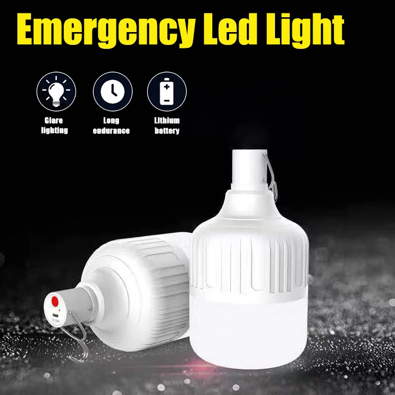 Portable Emergency Lights Hook Outdoor USB Rechargeable Mobile LED Lamp Bulbs Fishing Camping Patio Porch Garden Lighting 200W