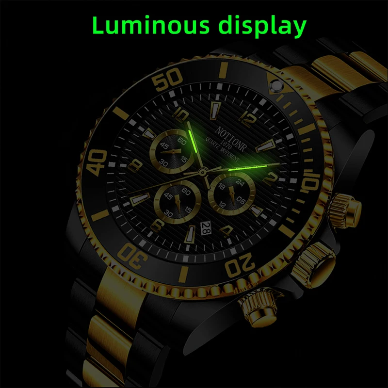 NOTIONR Fashion Men's Watches for Men Stainless Steel Quartz Wristwatch Man Business Watch Luminous Clock montre homme