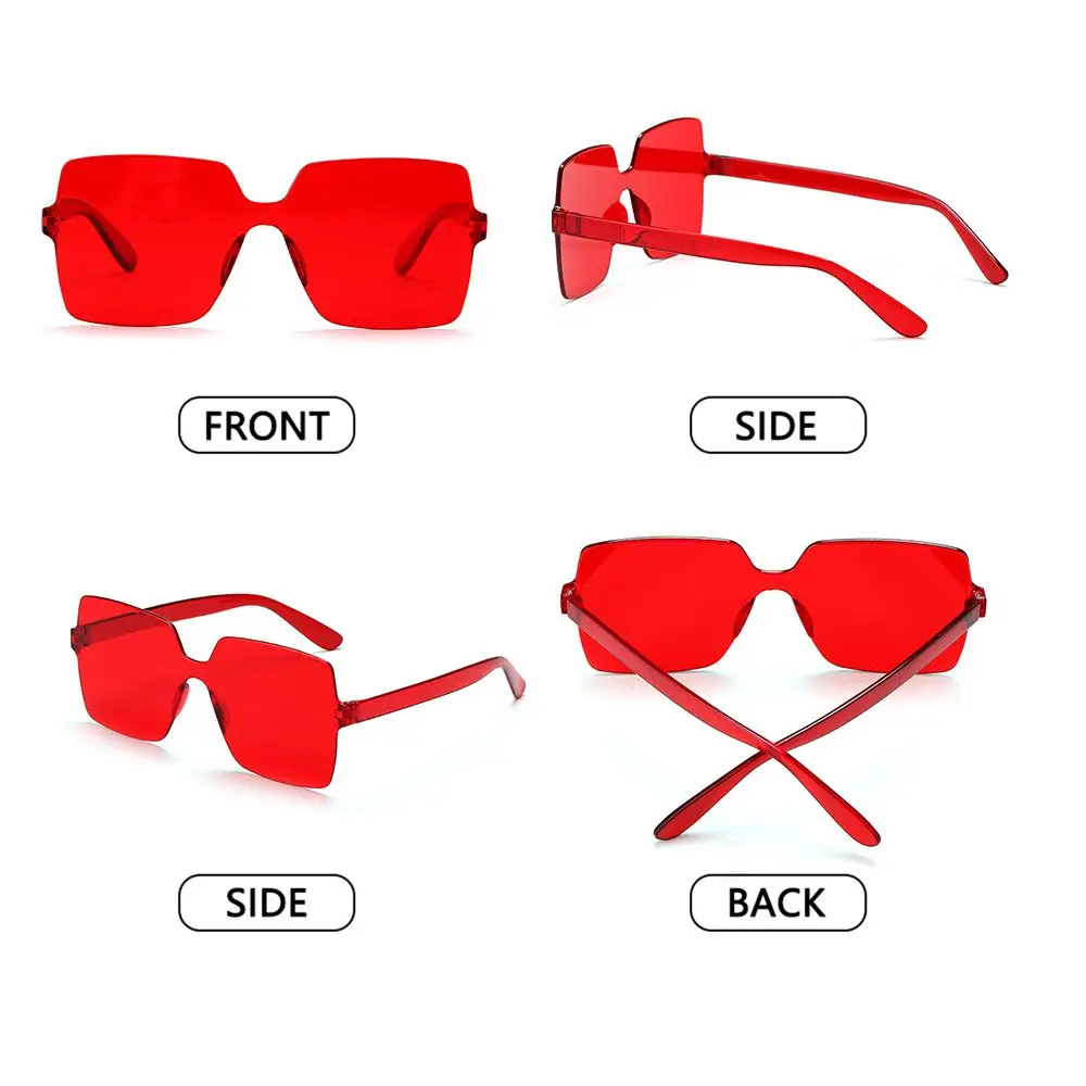  - Square Rimless Oversize Sunglasses Transparent Candy Color Sun Glasses for Women Trendy Eyewear