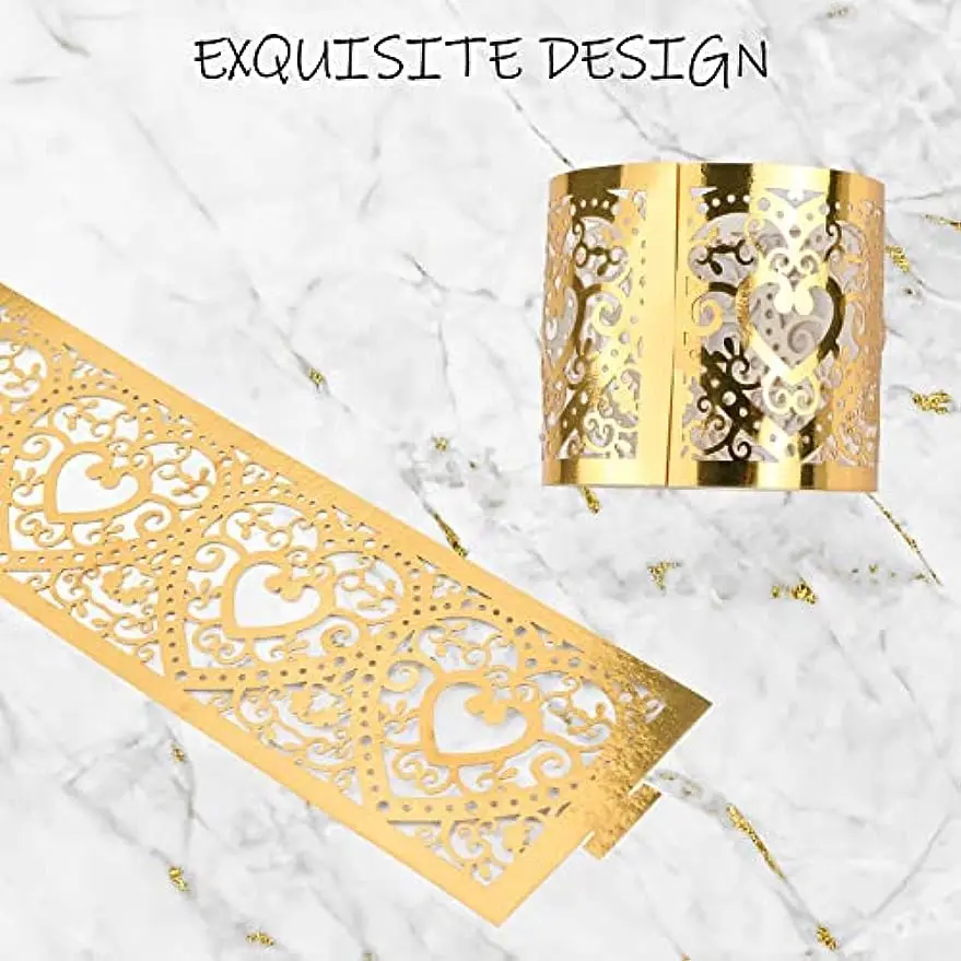 50 Pcs Hollow Paper Napkin Rings Reflective Gold Heart-Shaped Paper Napkin Holder Rings for Dinner Party Celebration Table Decor napkin ring