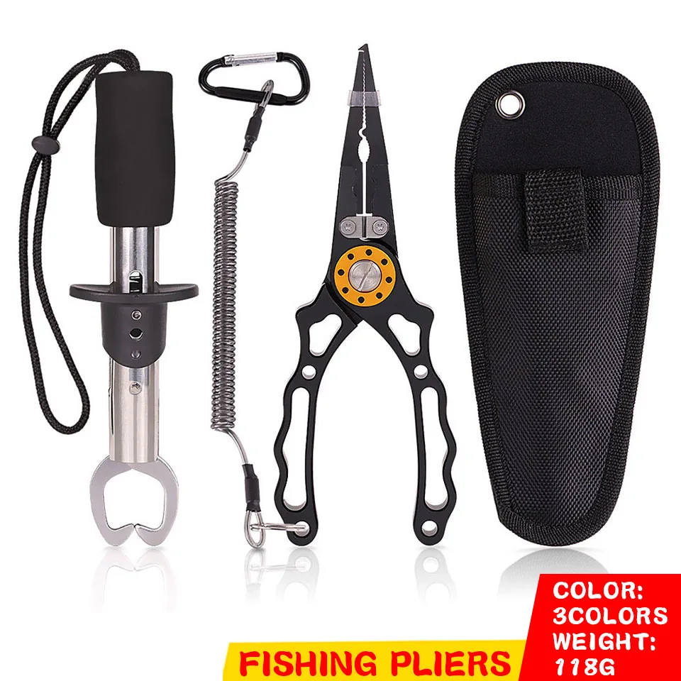 

Aluminum Alloy Fishing Pliers Fish Lip Grip Set Portable Stainless Steel Remove Hook Split Ring Cutter Line Fishing Goods Equip