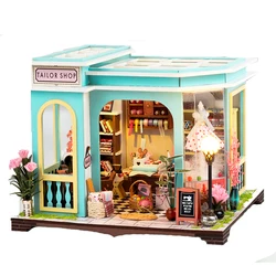 NEW DIY Wooden Miniature Building Kits Tailor Shop Casa Doll Houses with Furniture Light Dollhouse for Adults Birthday Gifts