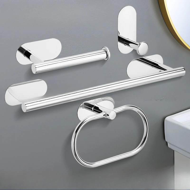 No Drilling White/black/gold/silver Bathroom Accessories Sets Toilet Tissue Roll Paper Holder Towel Rack Bar Rail Ring Robe Hook