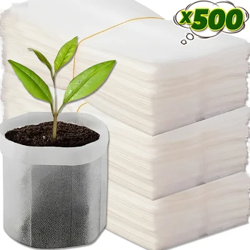 100/500PCS Biodegradable Nursery Grow Bags Non-woven Plants Seed Grow Pockets Garden Flower Vegetable Seedling Care Accessories 1