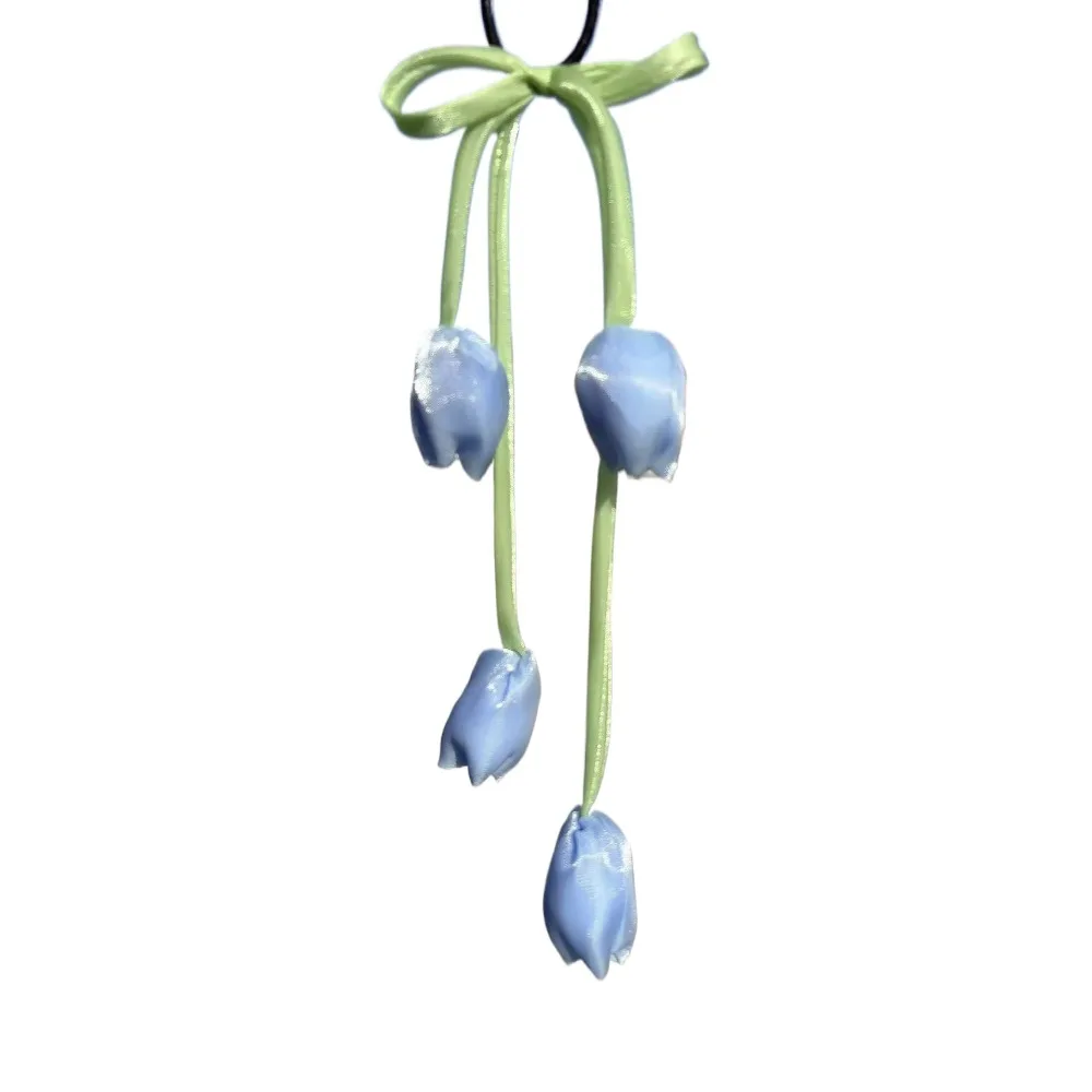 Süße Quasten Tulpe Haar Seil Tuch Schleife Blume Haarring Haarschmuck Kopfschmuck elastisches Haarband Frauen – Detail 12