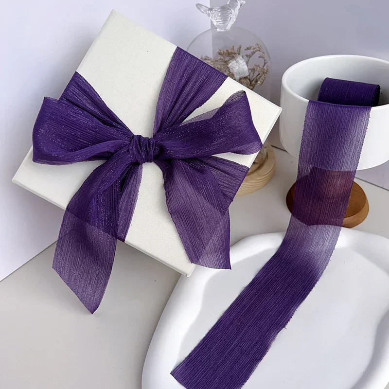 Silk Ribbon Chiffon Silver Sparkling Wrinkle Mesh Accessories Bright Wrinkle Gift Box Flower Bundle Packaging Snow Yarn Ribbon