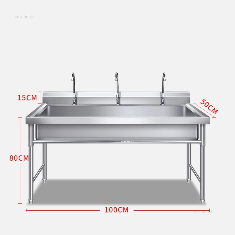 Stainless Steel Floor-standing Dishwashing Kitchen Sinks for School Canteen Outdoor Washing Sinks Commercial Large Single-tank L