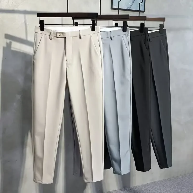 가을 캐주얼 남성용 스트레이트 레그 루즈핏, 주름 방지, 비즈니스 드레이프 슬..