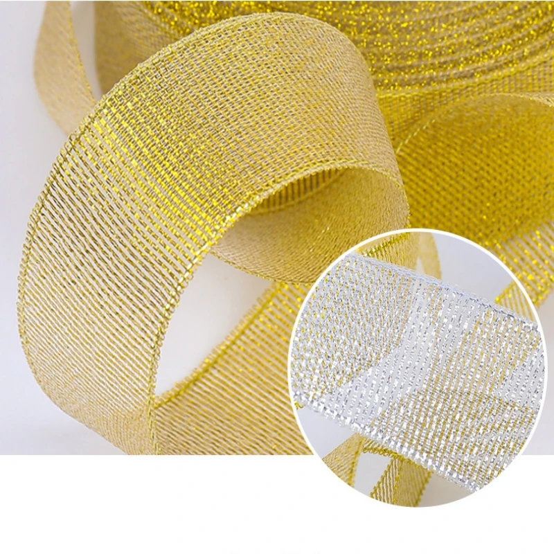 Gold Silver Glitter Ribbon - 25 Yards for DIY Crafts, Gift Wrapping, and Decoration