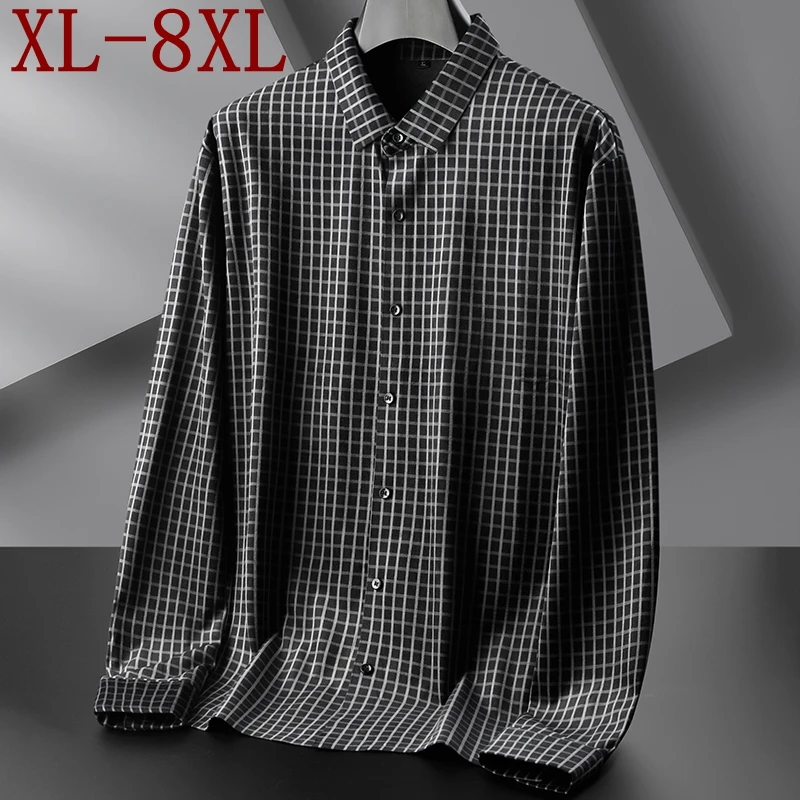 

8XL 7XL 6XL New Fall Top Quality Comfortable Plaid Shirt Men Long Sleeve Loose Mens Shirts England Style Business chemise homme