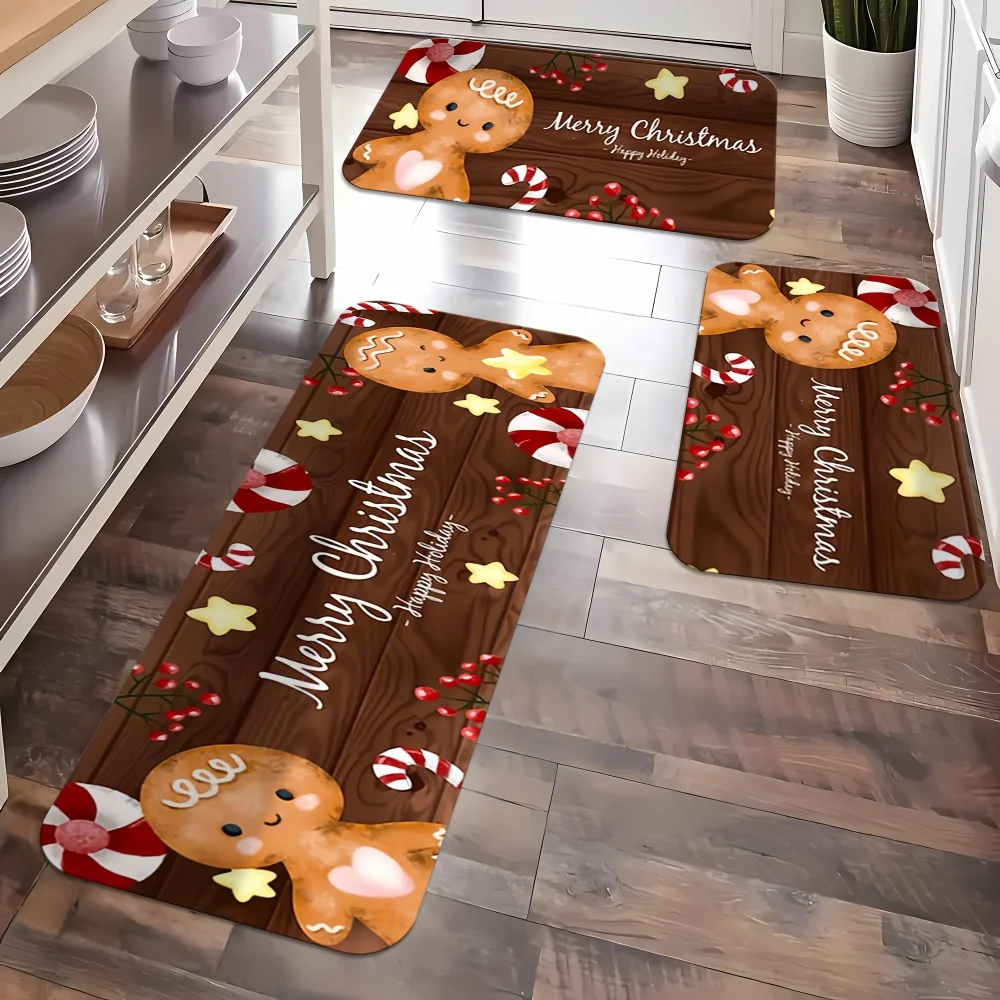 VIKAMA 1/2PCS Christmas Kitchen Floor Mats Gingerbread Man Festive Cozy ...