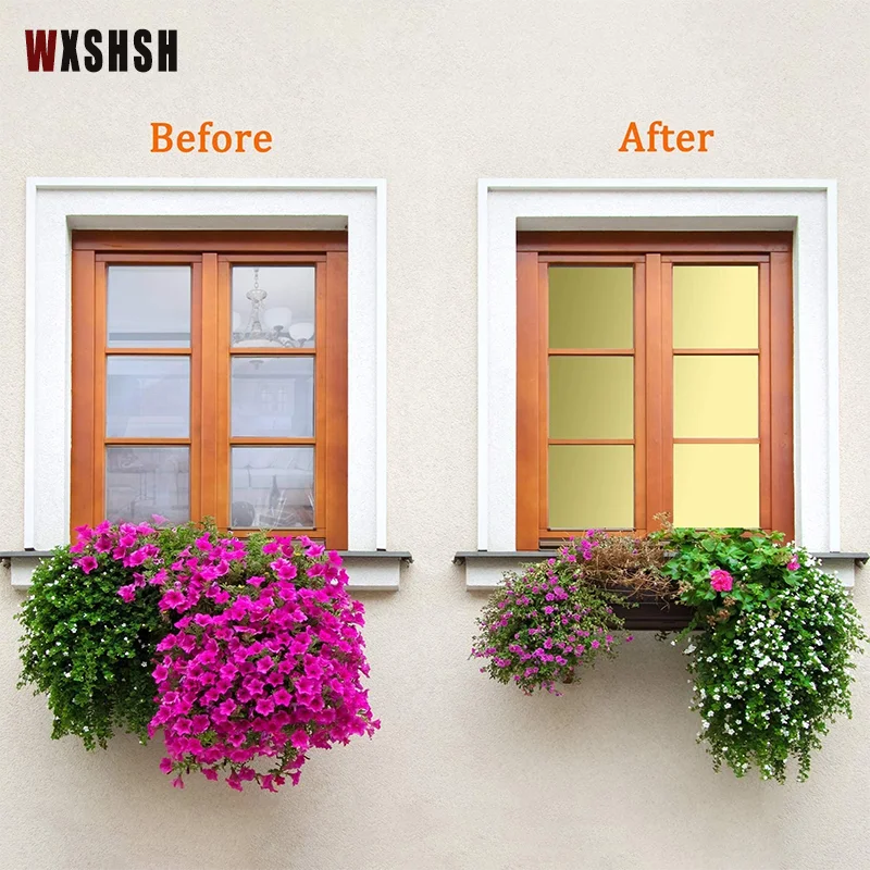 One Way Perspective Mirror Window Film UV-Proof Glare Reduction Tint-Film Self-adhesive bathroom d&eacute;cor Gold Silver