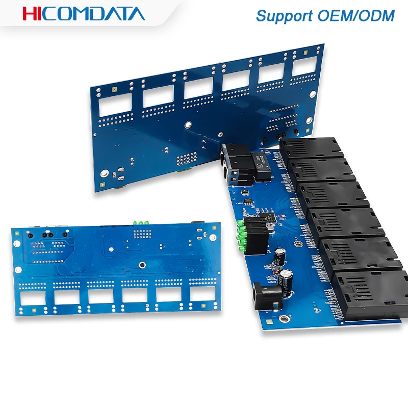 100M 6 Fiber 2 RJ45 SC 10M/100M  Fibre Media Ethernet Switch Converter Fast Switch Ethernet Optical SM 40KM Port Pcba
