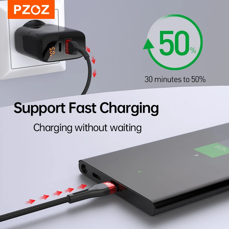 PZOZ 3 PCS USB Type C Cable Fast Charging USBC TypeC Charger Wire Data Cord USB C Cable For Samsung Xiaomi Mi Redmi Mobile Phone