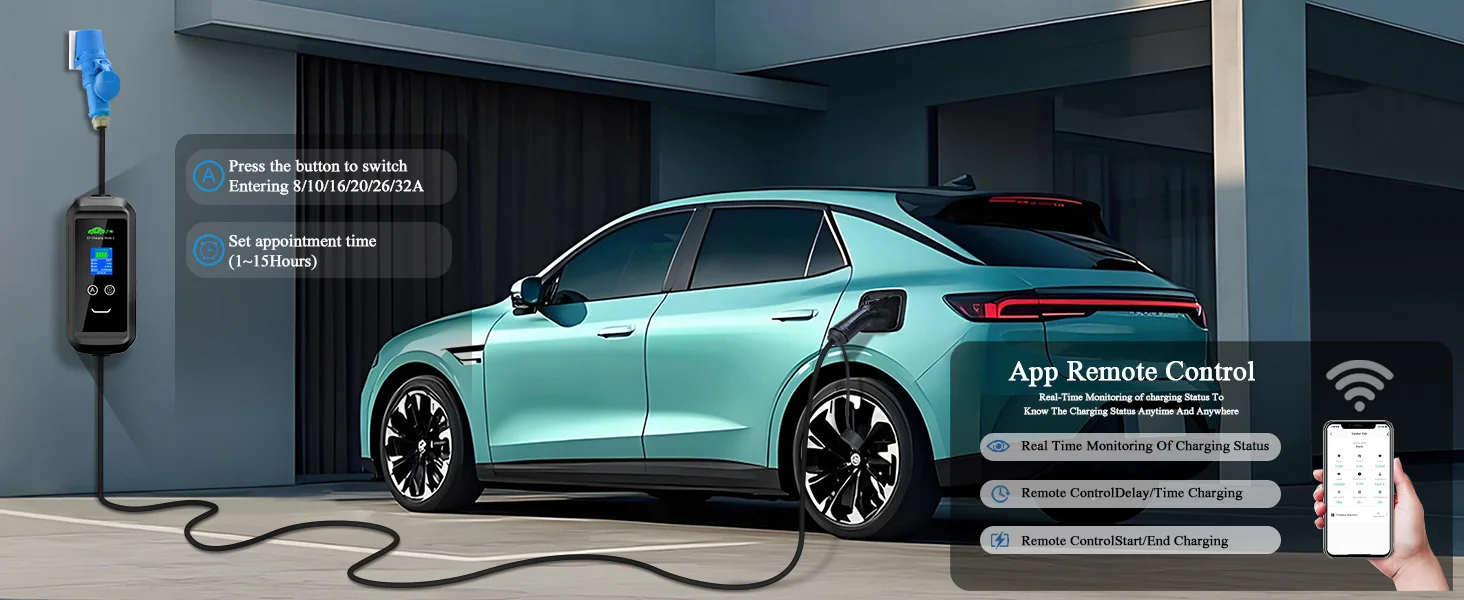 ISIGMA Typ2 Elektroauto-Ladegerät 32A 7,2KW Tragbare Tuya APP-gesteuerte Wallbox mit 5M Ladekabel für Elektrofahrzeuge – Detail 2