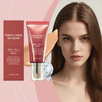 BB Cream SPF 42 PA +++ Crema idratante colorata per viso Correttore a copertura totale Fondotinta liquido Trucco per occhiaie Linee sottili