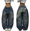 2024 New American Trend Retro Hip-hop Embroidery Pattern Baggy Jeans For Men And Women Y2K Harajuku Gothic Wide Pants Streetwear 1