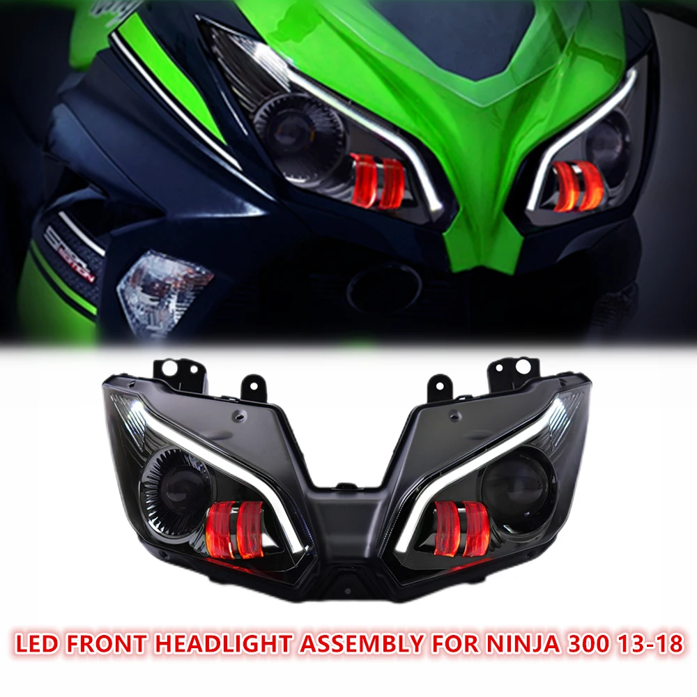 

RS Motorcycle FULL LED Headlight Assembly for Kawasaki Ninja 250 Ninja 300 2013-2018 Front Headlamp Completed