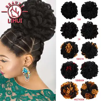 DreadLock sintetico Afro Puff coulisse capelli panino intrecciato Faux Locs Chignon coda di cavallo Clip In capelli crespi coda di cavallo Lihui