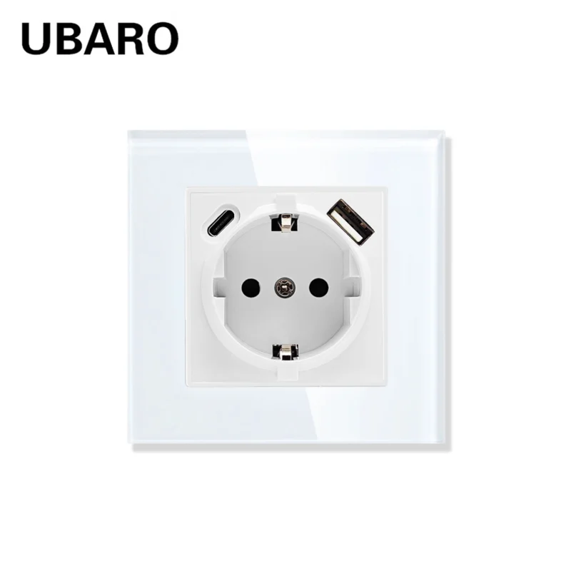 

European standard wall power socket tempered glass panel concealed with reinforced claw wall plug USB socket home decoration