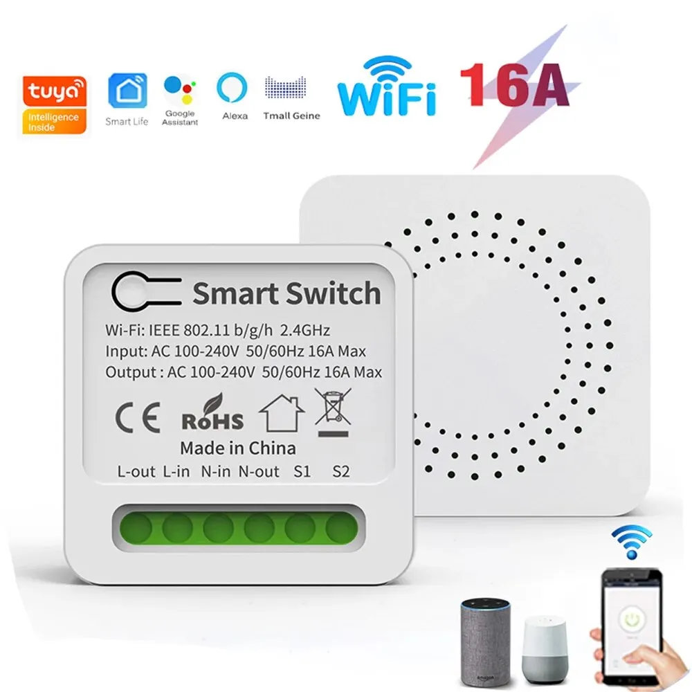 16A MINI Wifi Switch DIY Smart Home Relay Smart LIfe APP Control Remotely Timer Works With Alexa Google Home Alice smart switch wifi switch smart wifi switch wireless switch