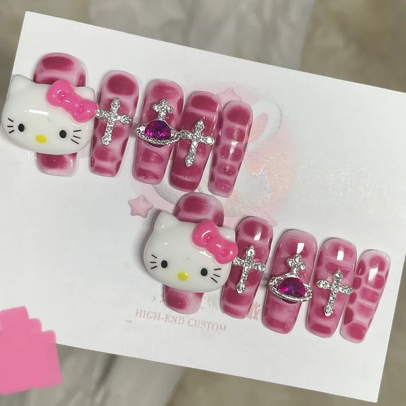 Fashion Hello Kitty Long Coffin Stiletto Nails Europe America French  High-end Customizable Hot Girl Nails Handmade Woman Gift - Animation  Derivatives/peripheral Products - AliExpress