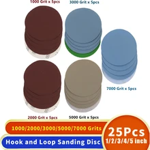 

25Pcs 1/2/3/4/5 Inch Assorted Sandpaper Hook and Loop Sanding Disc 1000# 2000# 3000# 5000# 7000# Grits for Sanding Polishing