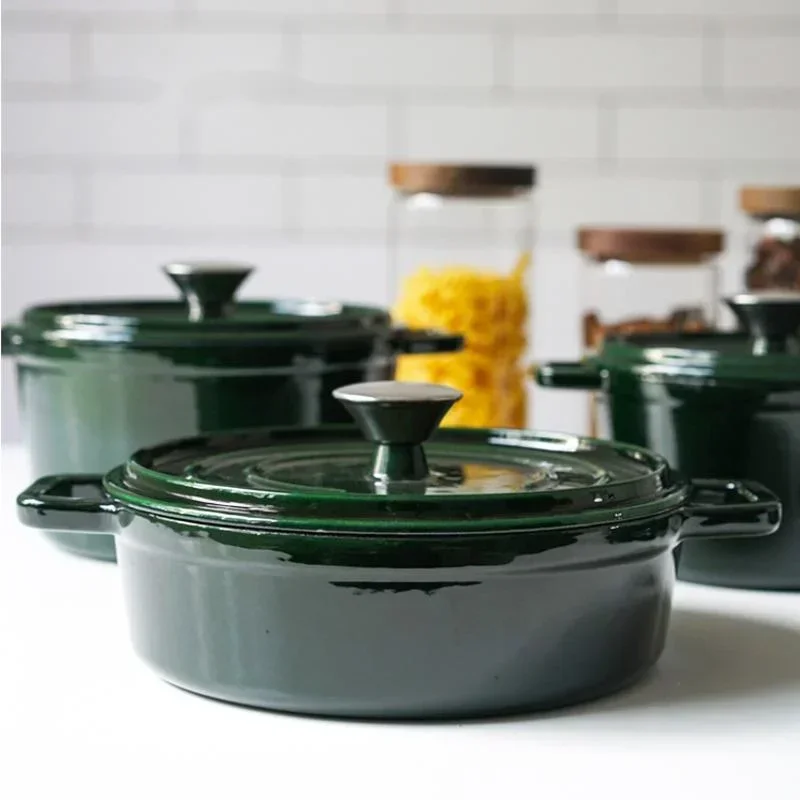 

High Appearance Level Dark Green Cast Iron Cookware Household Kitchen Multifunctional Cooking Pot Seafood Soup Pot